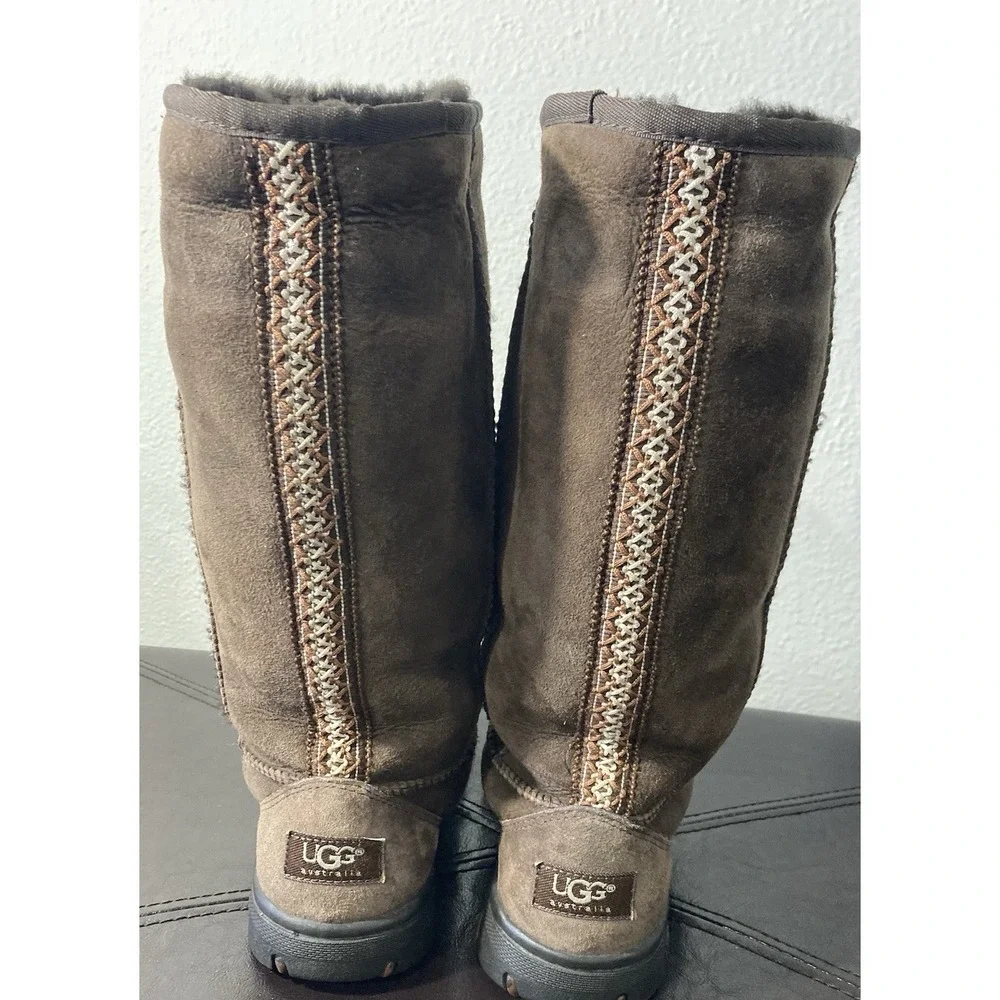 UGG Australia Ultimate‎ Tall Braid 5340 Brown Leather Knee High Boots Women's 7